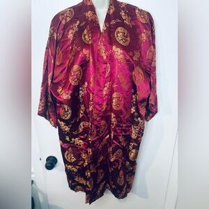VIntage 80”s Golden Dragon Silk Fashion Embroidered Kimono Robe Ladies Sz Large